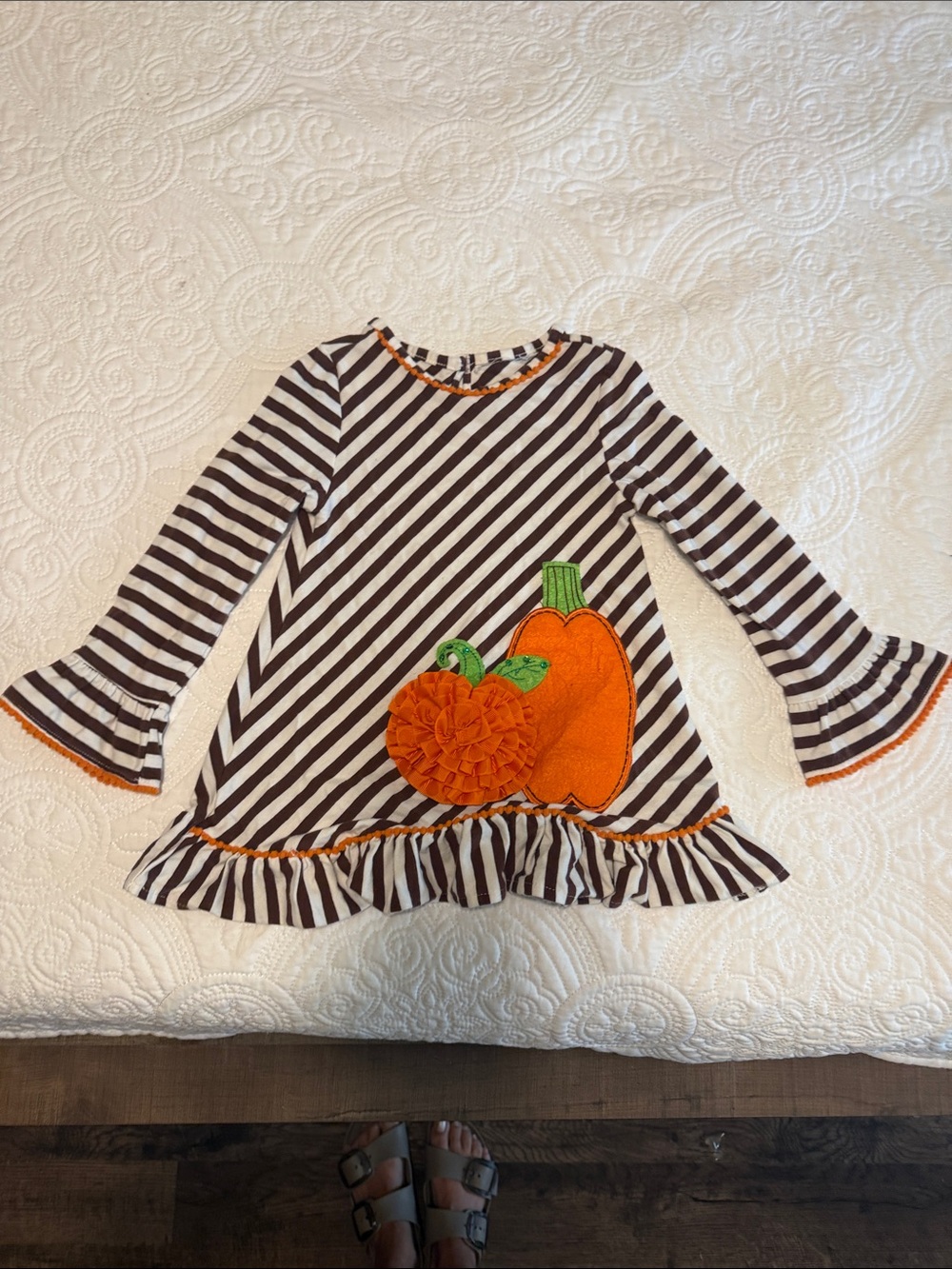 Striped Orange Pumpkin Applique Kids Tunic Dress